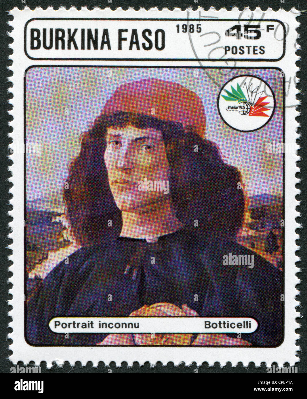 Zeigt ein Bild von Botticelli, "Portrait eines Mannes mit einer Medaille von Cosimo dem älteren", ca. 1985 Stockfoto