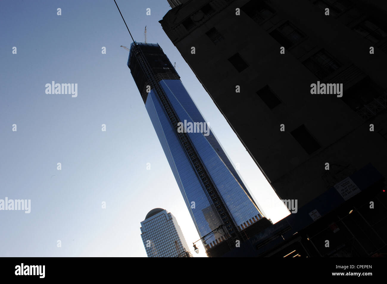 Bau des One World Trade Center 1WTC, New York Stockfoto