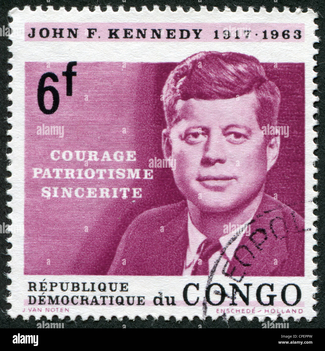 Eine Briefmarke gedruckt im Kongo, widmet sich der Jahrestag des Todes von USA Präsident John Kennedy, ca. 1964 Stockfoto
