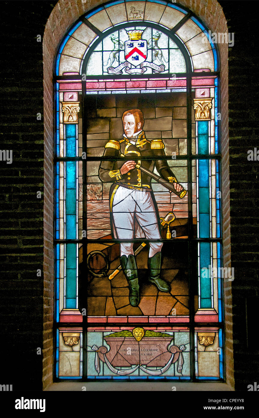 Flecken Sie auf Glas Fenster Lord Cochrane Naval Museum Valparaiso Chile Stockfoto
