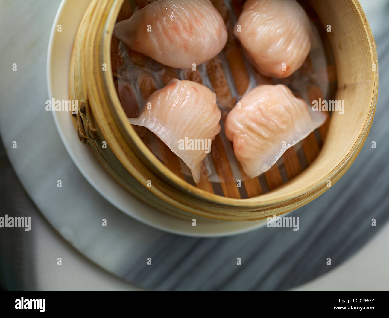 Har Gow oder Garnelen Kloß, eines der beliebtesten Gerichte in chinesische Dim Sum. Stockfoto