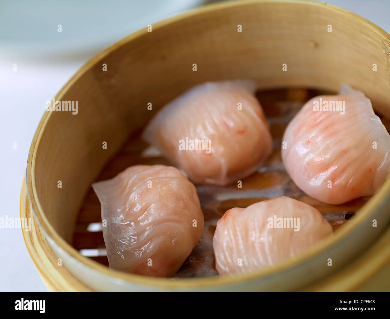 Har Gow oder Garnelen Kloß, eines der beliebtesten Gerichte in chinesische Dim Sum. Stockfoto