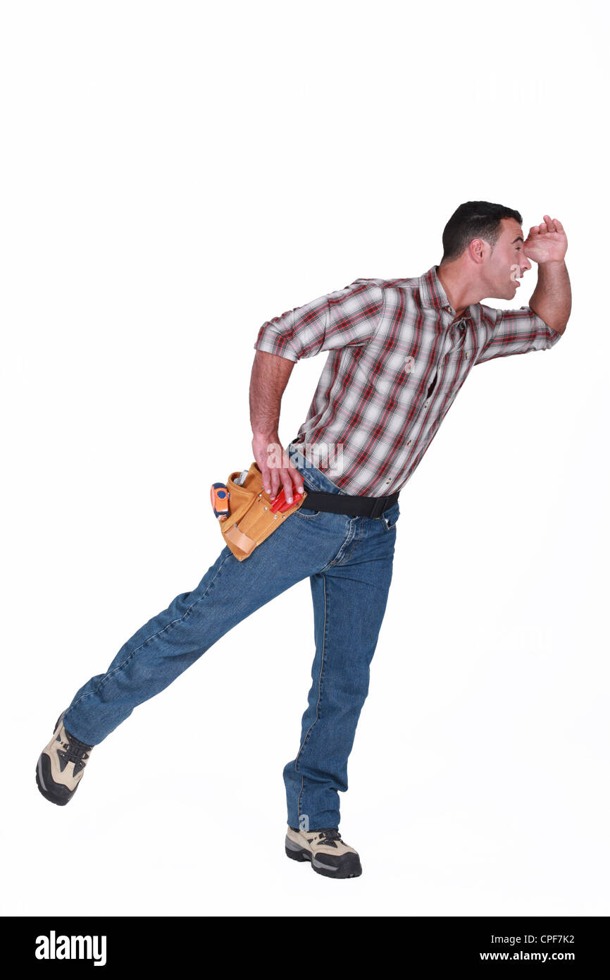 Handwerker, Blick in die Ferne Stockfoto