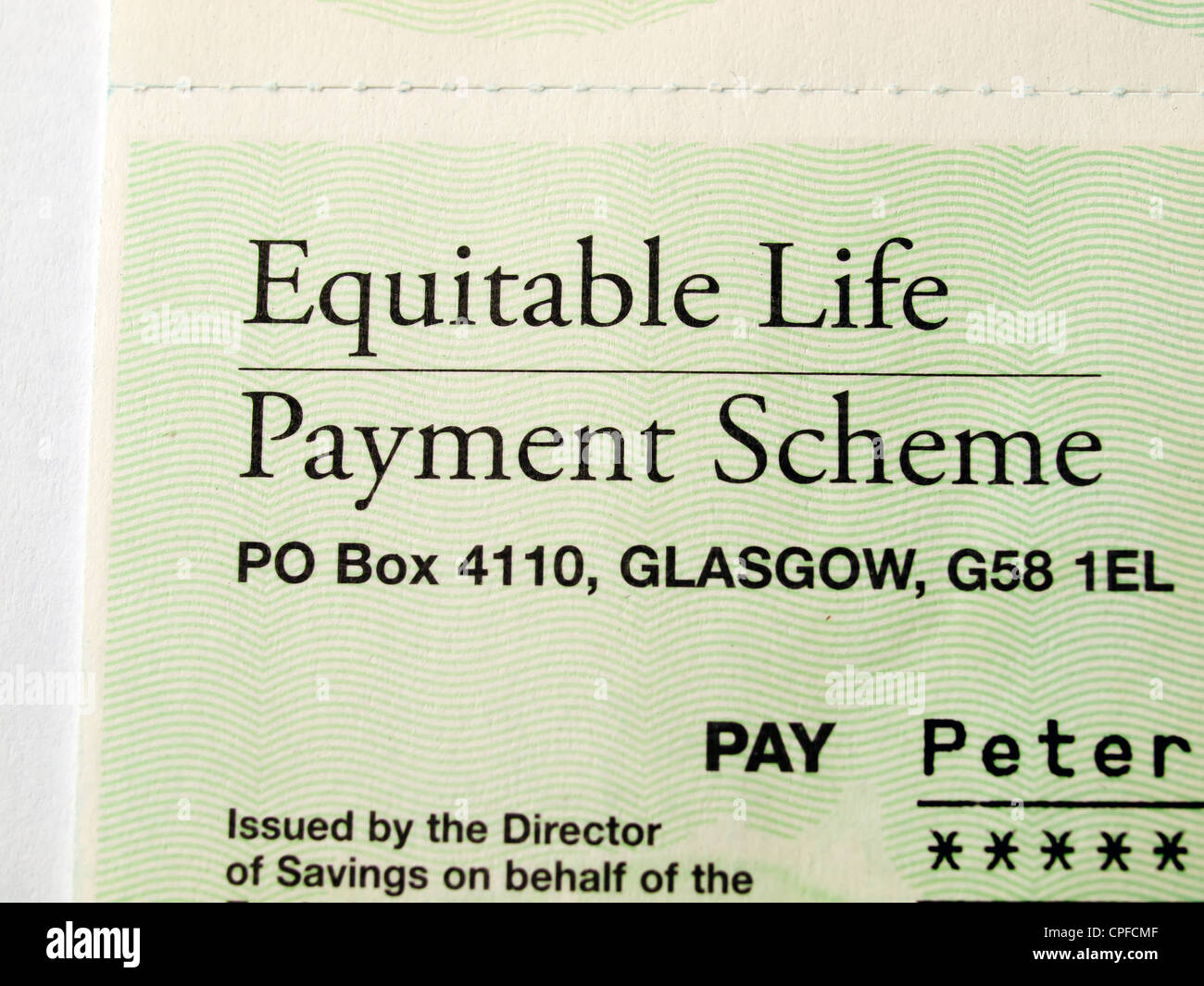 Zahlung von der Regierung als Schadensersatz wegen Nichterfüllung zu richtig regulieren Equitable Life im Jahr 2000 erfolgte im Mai 2012 Stockfoto