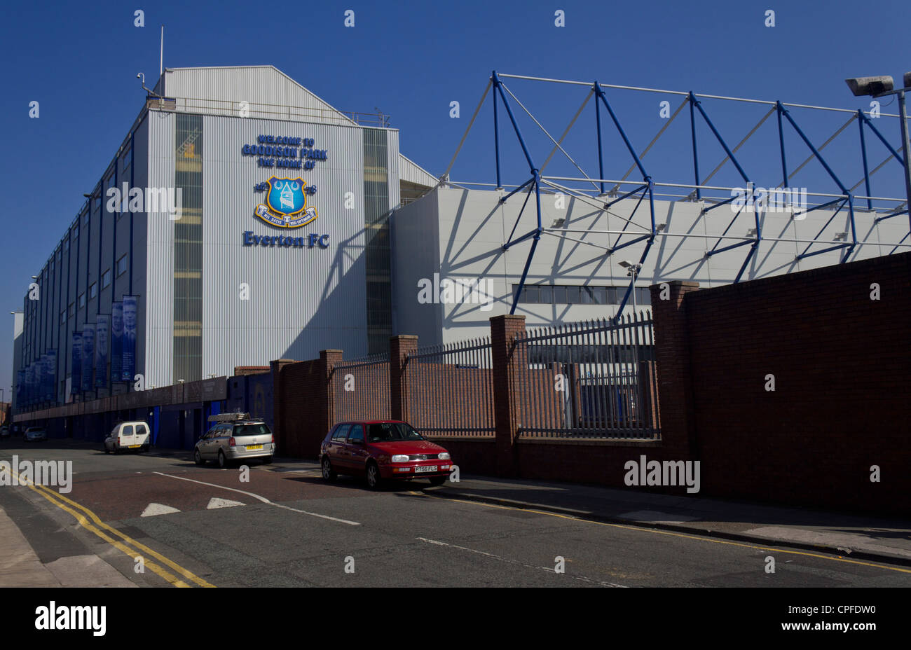 Außenseite des Goodison Park, Heimat des FC Everton Football Club Stockfoto