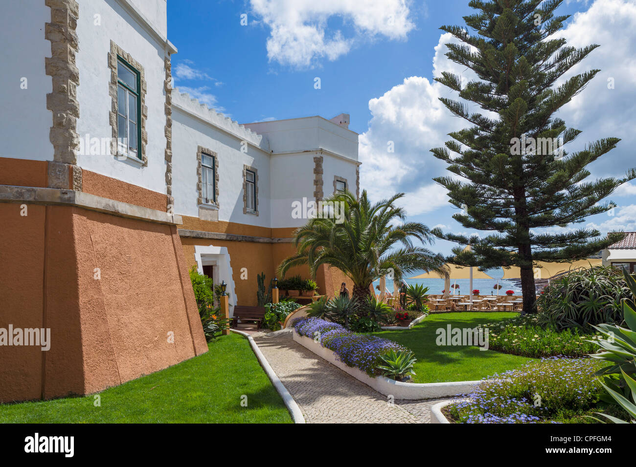 Das historische Fortaleza da Luz Restaurant in der alten Festung, Luz, Algarve, Portugal Stockfoto