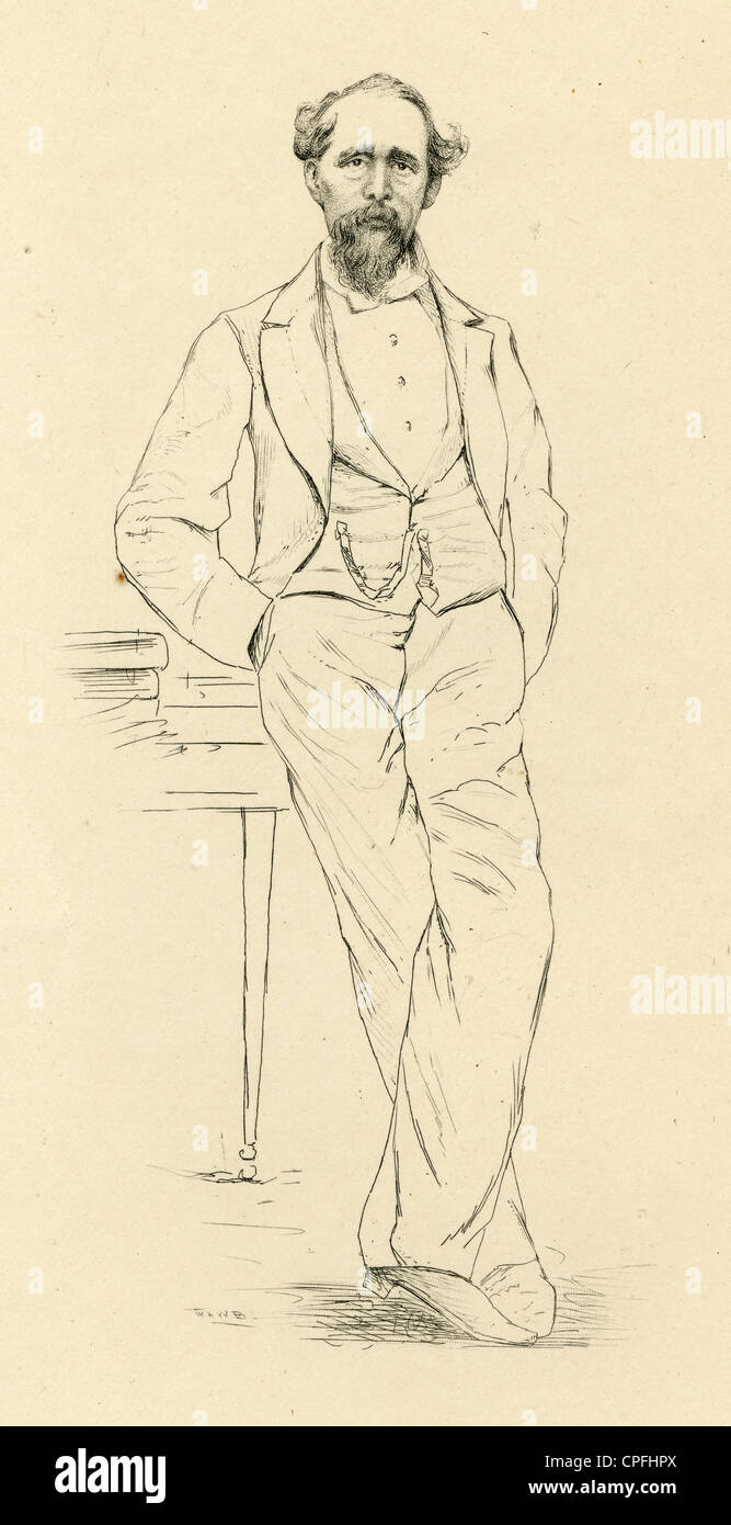 1910er Jahre Gravur von Charles Dickens. Stockfoto