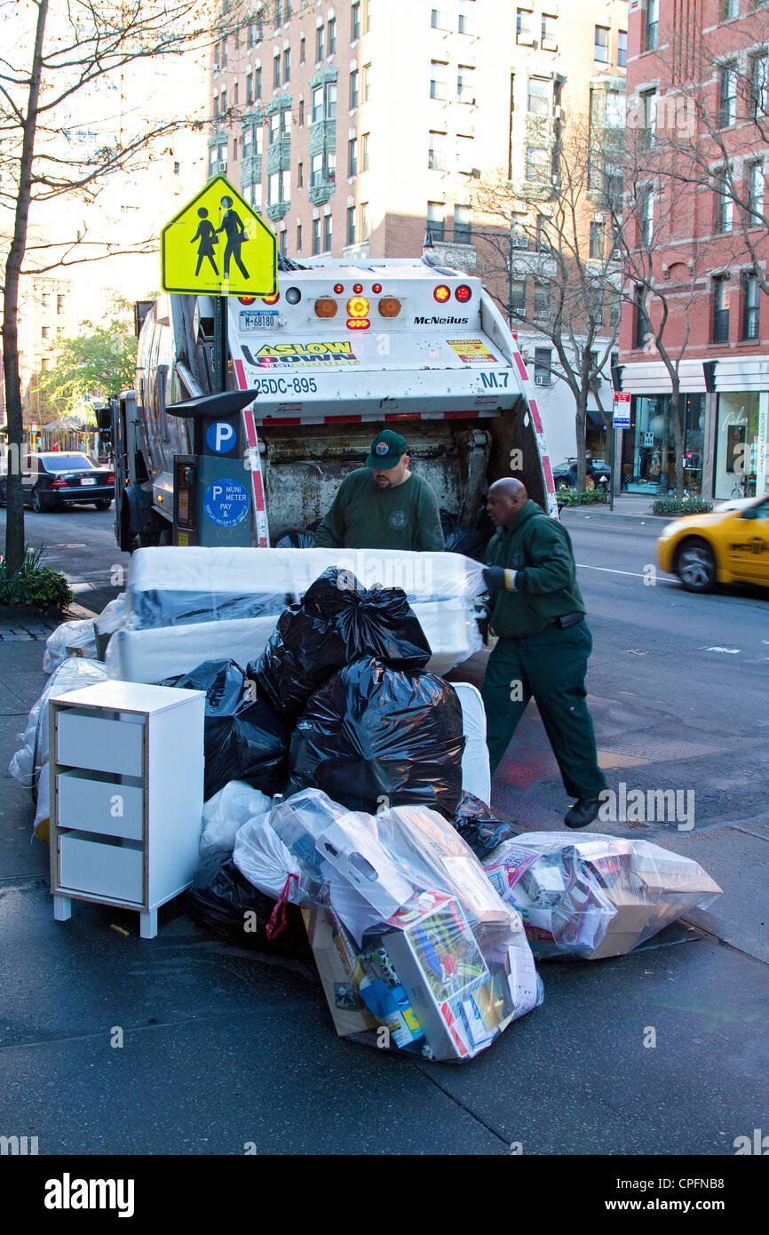 New York City Müll, Abfall, Müllabfuhr. Stockfoto