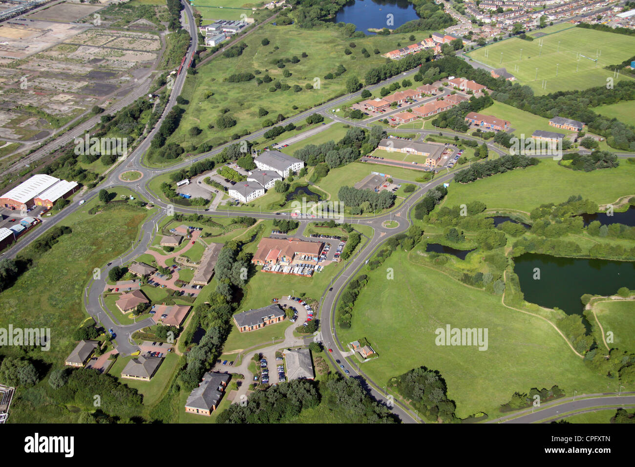 Luftaufnahme des Belasis Court & Belasis Technology Park, Billingham in der Nähe von Middlesborough Stockfoto