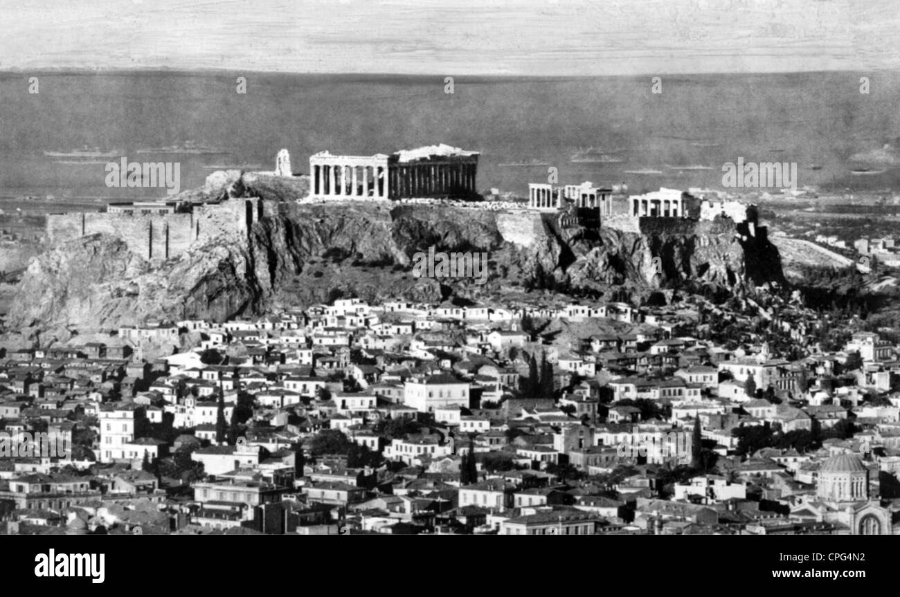 Geographie / Reisen, Griechenland, Athen, Blick auf die Stadt mit Akropolis, 1950er Jahre, Additional-Rights-Clearences-not available Stockfoto