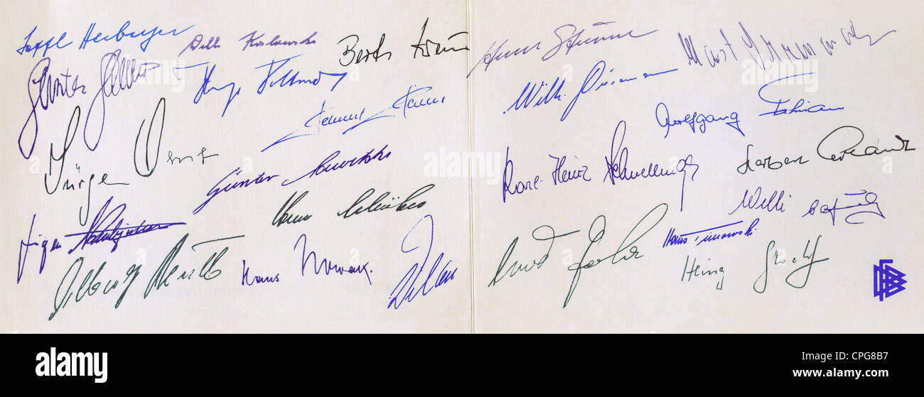 Sport, Fußball, Deutschland, Nationalmannschaft, Faksimile der Unterschriften, Autogrammkarte, 1962, Zusatzrechte-Clearences-nicht vorhanden Stockfoto