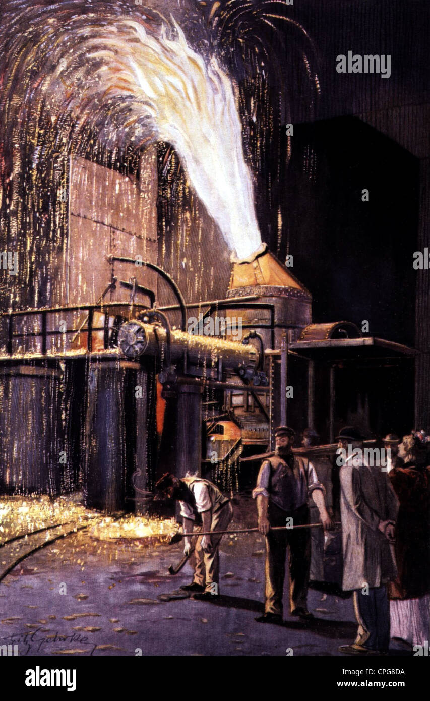 Industrie, Metallverarbeitung, Entkohlung von Roheisen, durch Bessemer-Prozess, Aquarell von Fritz Gehrke, Ende des 19. Jahrhunderts, historisch, Schmelzen, Industrialisierung, Industrialisierung, Industrieprozesse, Schwerindustrie, Schwerindustrie, Stahlguss, Stahlwerk, Stahlwerk, Stahlwerk, Schmelzerei, Schmelzerei, Schmelzerei, Schmelzanlagen, Arbeiter, Arbeiter, Arbeiter, Arbeiter, Arbeiter, Arbeiter, Arbeiter, Arbeiter, Arbeiter, Arbeiter, Arbeiter, Arbeiter, Arbeiter, Arbeiter, Arbeiter, Arbeiter, Arbeiter, Arbeiter, Arbeiter, Arbeiter, Arbeiter, Arbeiter, Arbeiter, Arbeiter, Arbeiter Zusätzliche-Rechte-Clearences-Nicht Verfügbar Stockfoto