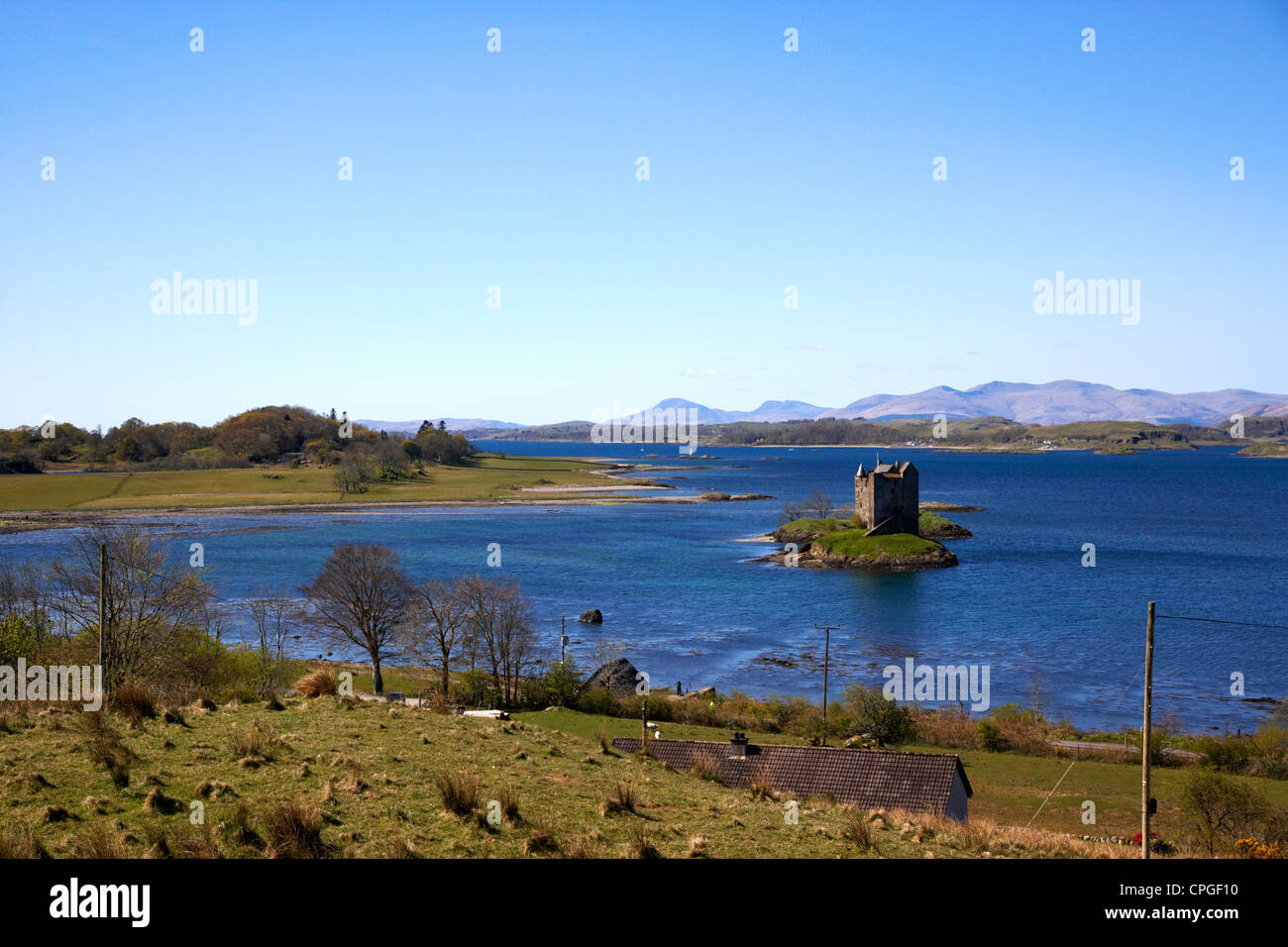 Castle Stalker Wohnturm halten schottischen Burg im Loch Laich Loch Linnhe argyll Stockfoto