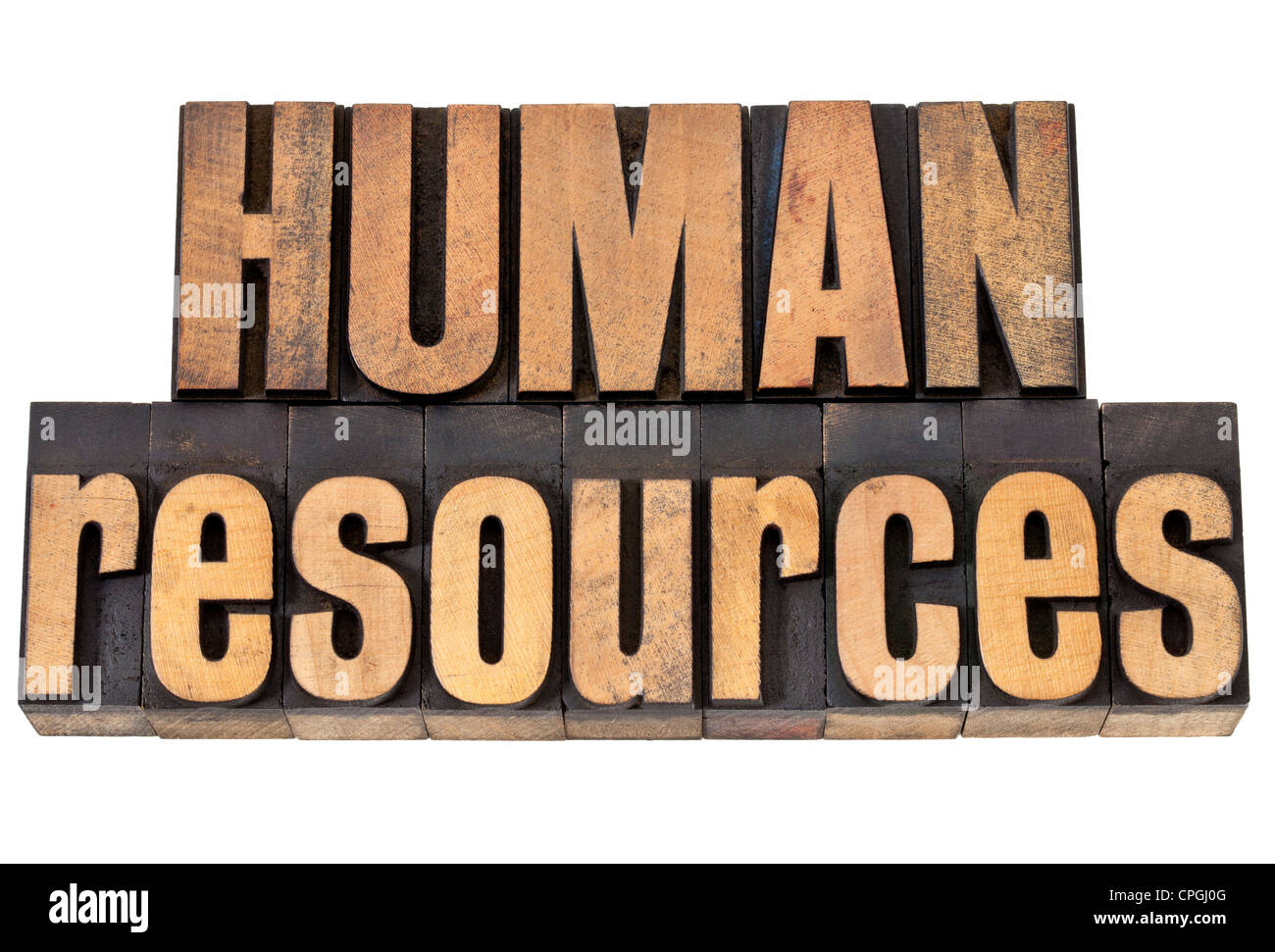 Human Resources - isolierte Phrase im Vintage Buchdruck Holzart Stockfoto
