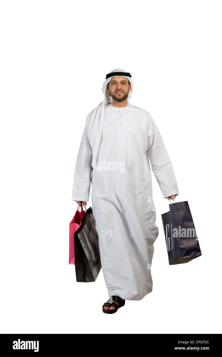 Arabische Mann mit Einkaufstüten Stockfoto