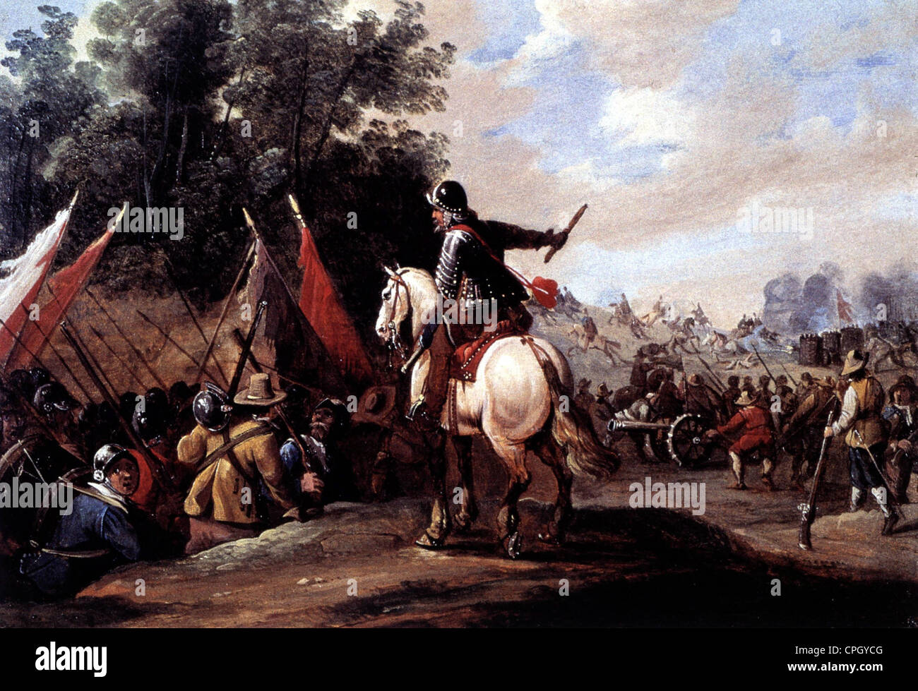 Ereignisse, Dreißigjähriger Krieg 1618 - 1648, kaiserlicher Offizier schickt Soldaten in die Schlacht, anonyme Malerei, um 1625, zusätzliche-Rechte-Clearences-nicht vorhanden Stockfoto