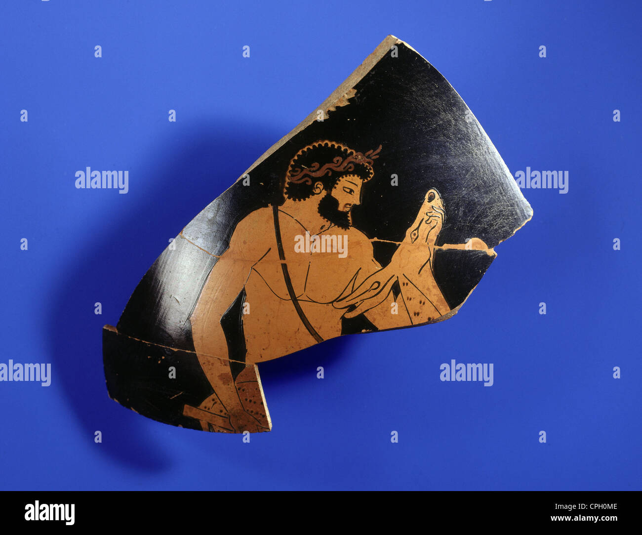 Bildende Kunst, Griechenland, Keramik, zwei Fragmente einer Peliken, Herakles Defeading Doe, Dachboden, rot-gemustert, circa 500-470 v. Chr., Kraut Stockfoto