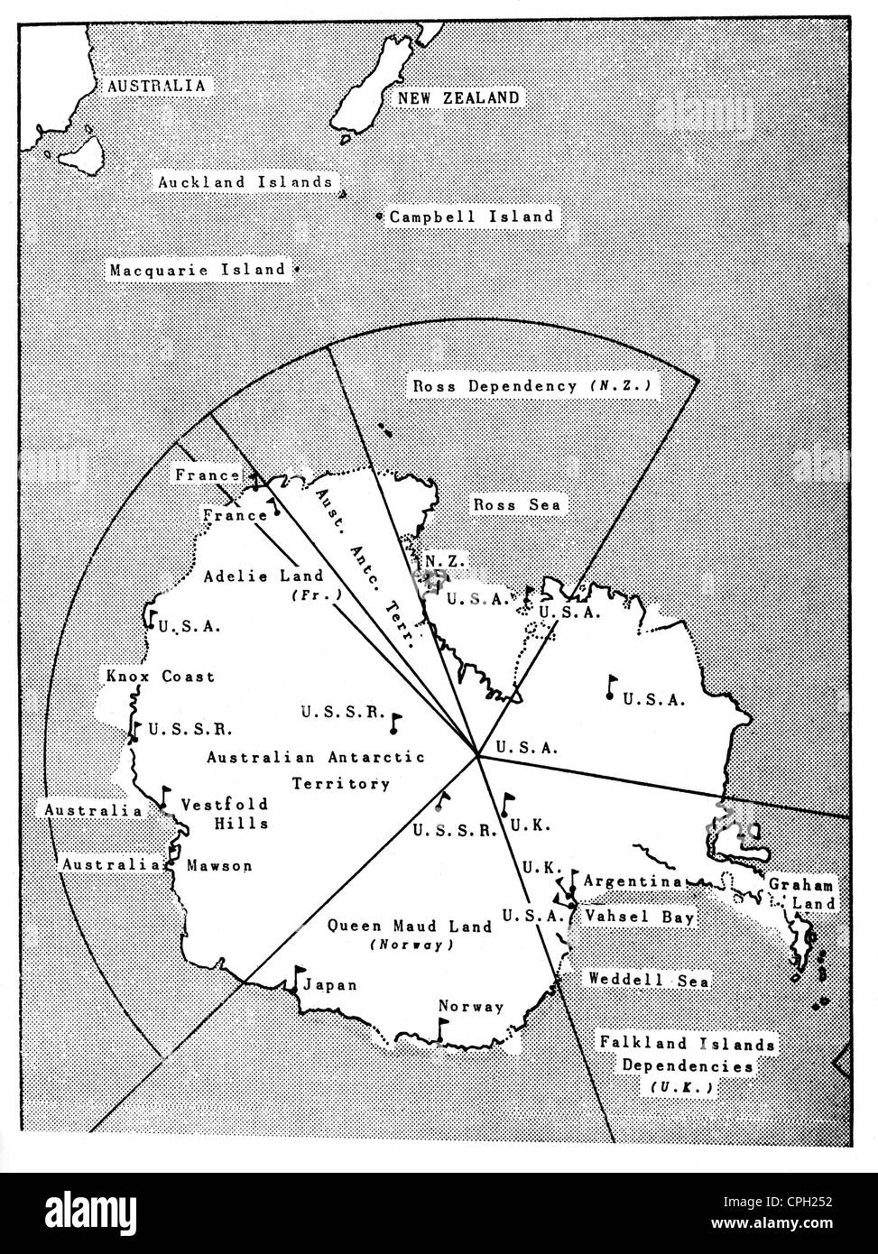 Kartographie, politische Karten, Antarktis, Territorien, um 1960, zusätzliche-Rights-Clearences-not available Stockfoto