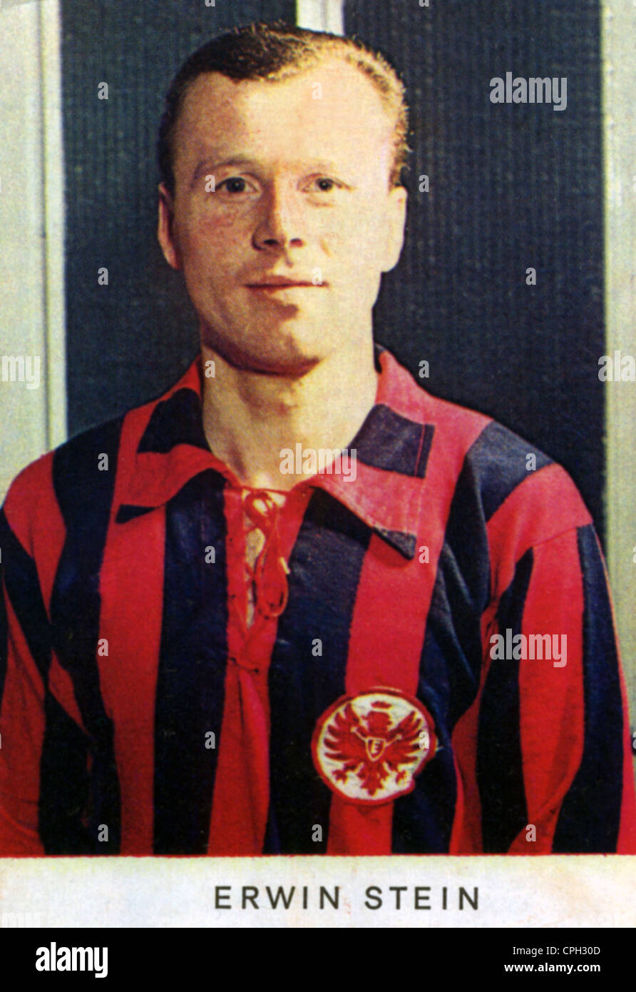 Stein, Erwin, * 10.6.1935, deutscher Fußballer, Spieler bei Eintracht Frankfurt, halbe Länge, Handelskarte, 1960er Jahre, Stockfoto