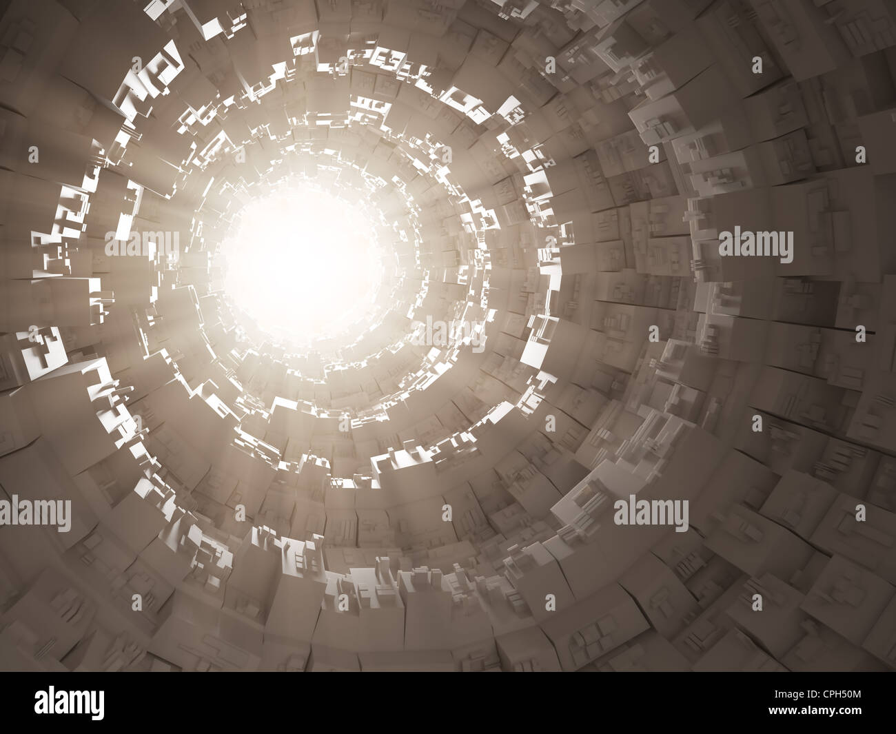 Abstrakte Sci-Fi-3d Tunnel mit starkem Licht und Schatten Stockfoto