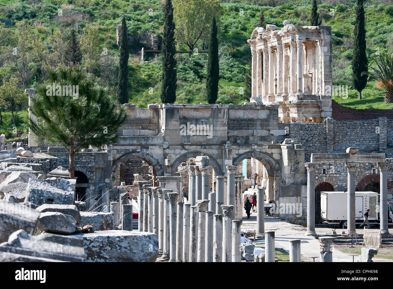 Aushub, Ausgrabungsstätte, Aufbau, Bibliothek, Celsius Celsius Bibliothek, Ephesos, Ephesus, Fassade, Hauptstadt, Hauptstädte, Muster, Stockfoto