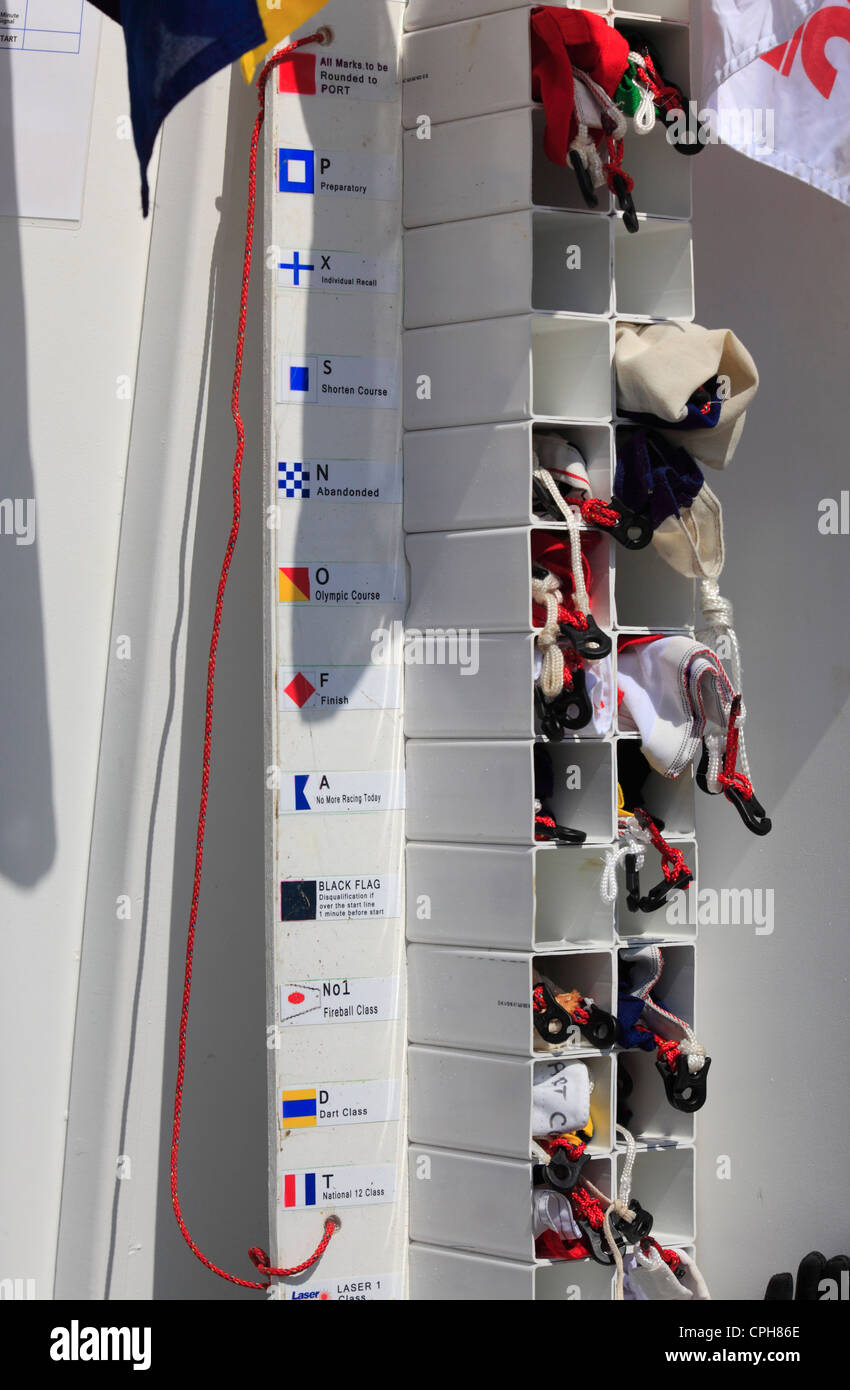 Kommunikation-Flagge vor Rennen an Bord eines Bootes gespeichert. Stockfoto