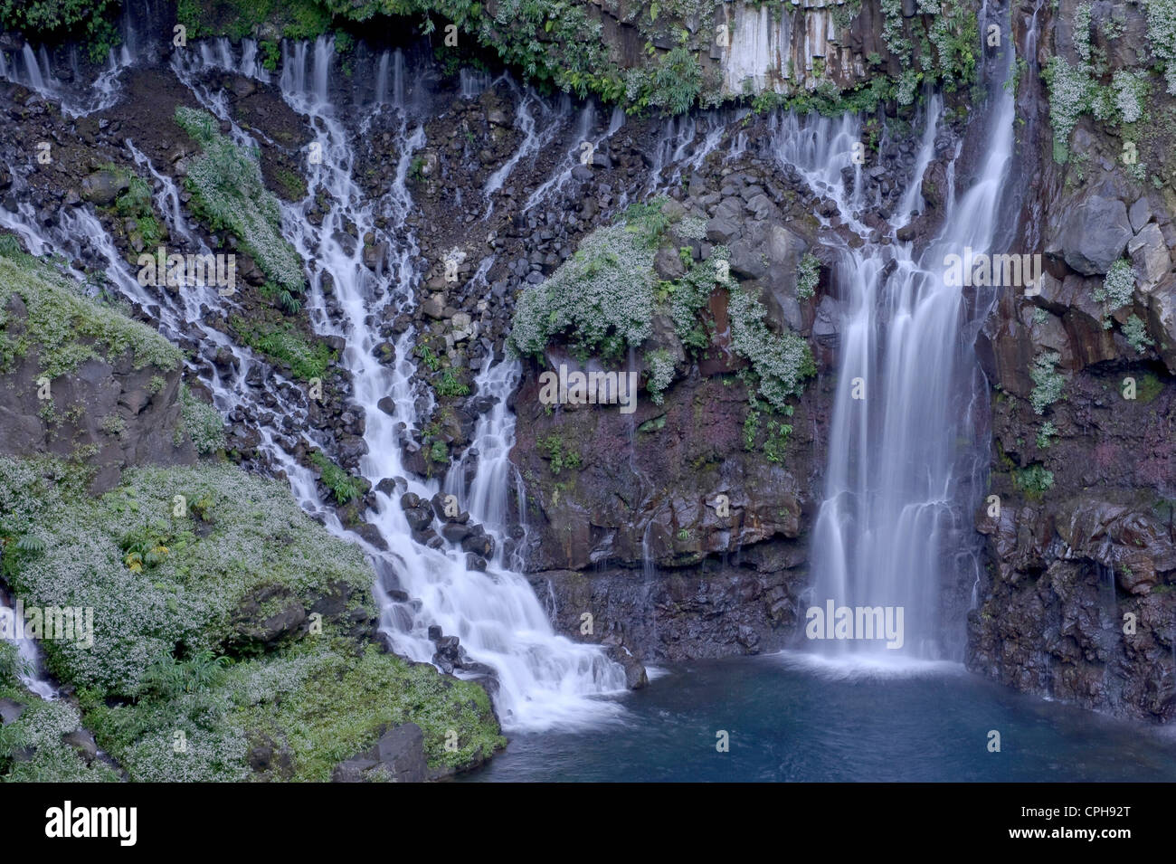 Kaskaden-Grand-Galet, Afrika, Indischer Ozean, La Réunion, mit Langevin, Natur, Wasser, Wasserfall, Südküste Stockfoto