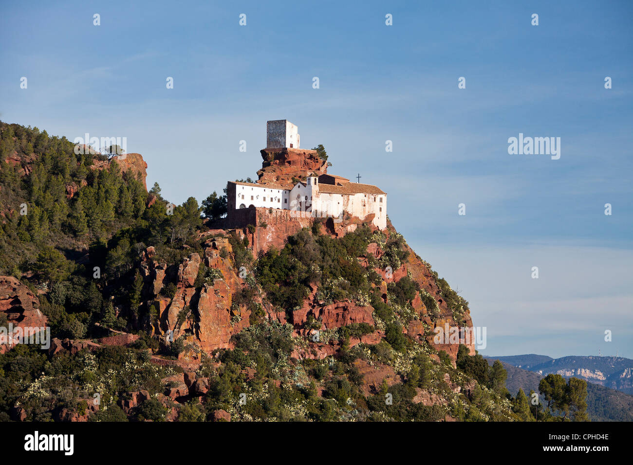 Spanien, Europa, Katalonien, Tarragona, Montroig, La Roca, Heiligtum, Rock, Kirche, alte Stockfoto
