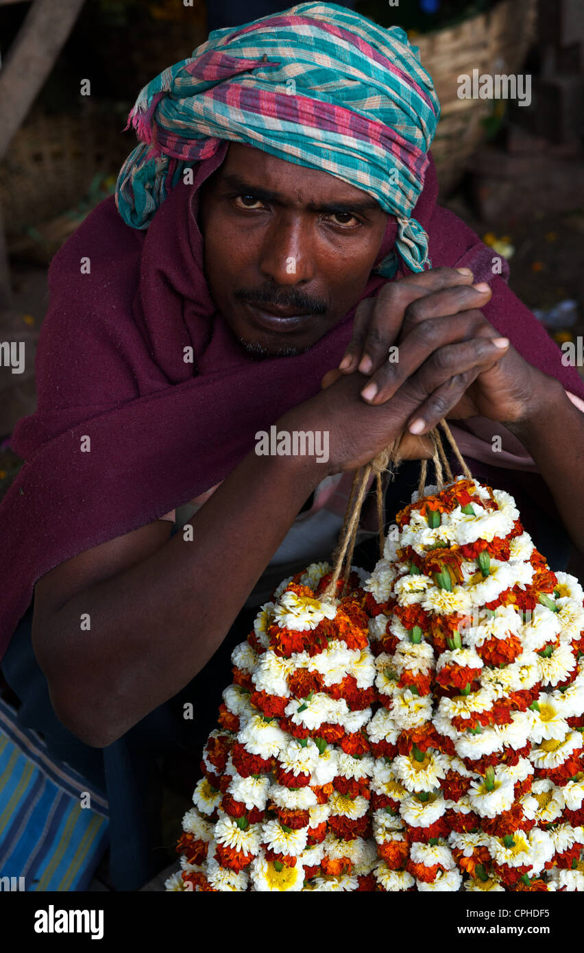 Malik Ghat Großhandel Blumenmarkt, Kalkutta, Westbengalen, Indien Stockfoto