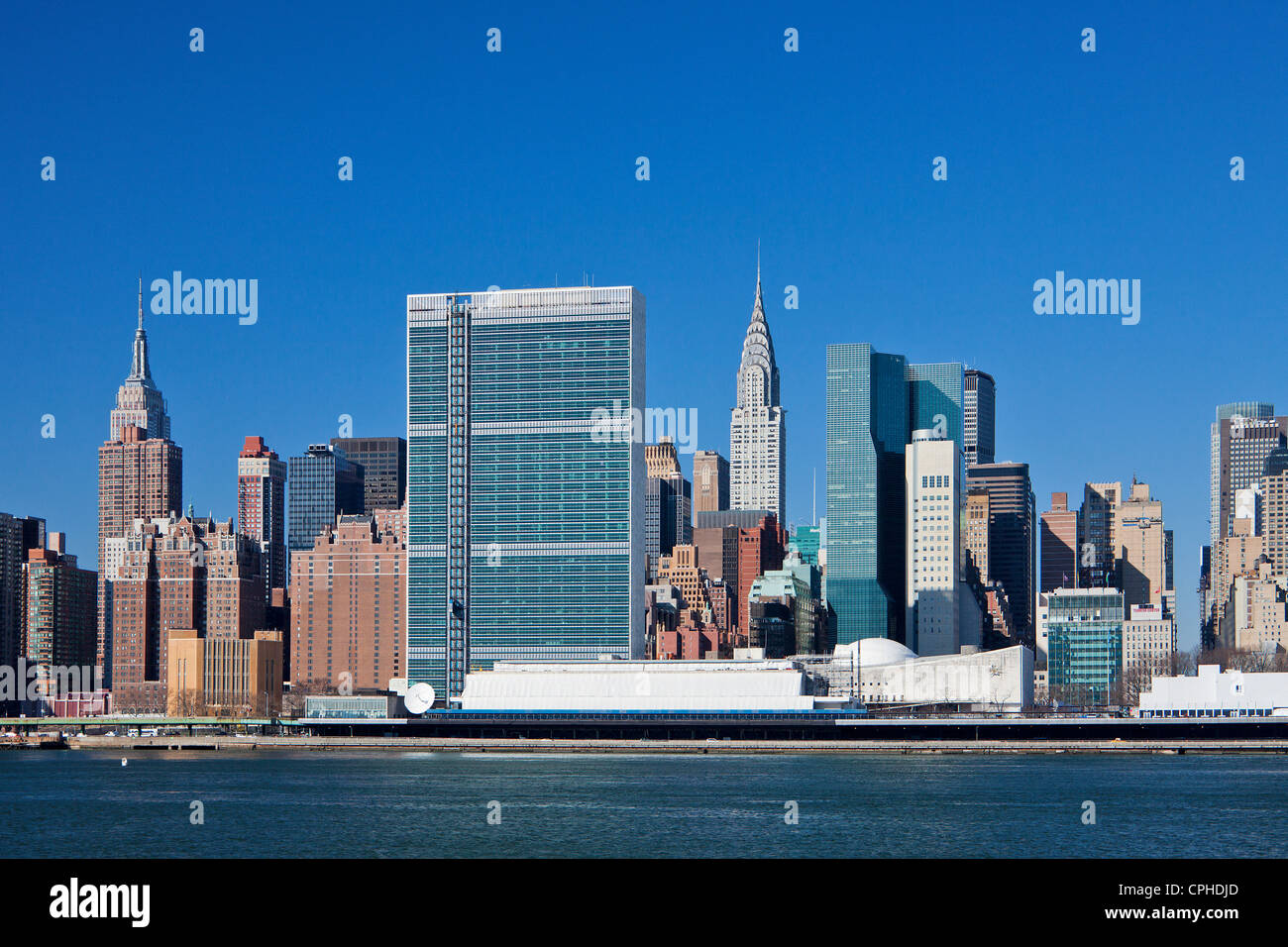 USA, USA, Amerika, New York, Manhattan, Midtown, East River, Chrysler Building, Empire State Building, UN, Gebäude, ein Stockfoto