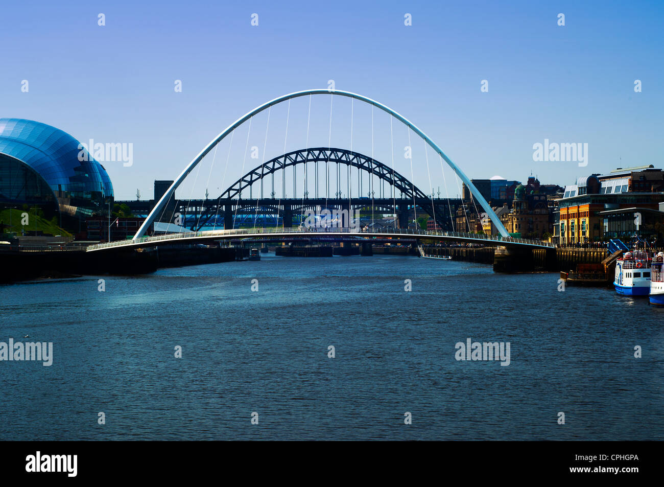 Newcastle Quayside und Brücken Stockfoto