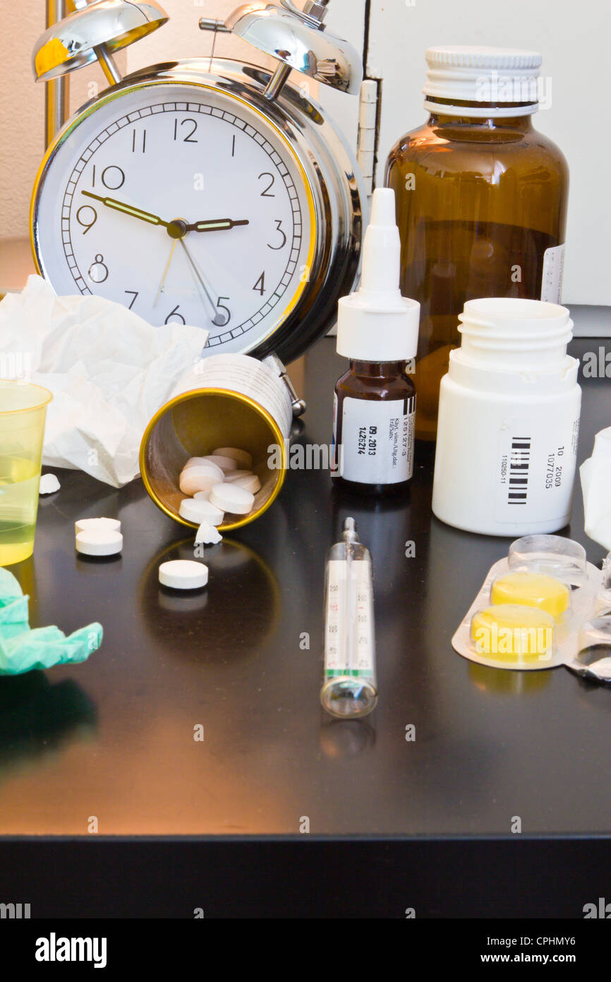 Nachttisch Grippe-Patienten Stockfoto