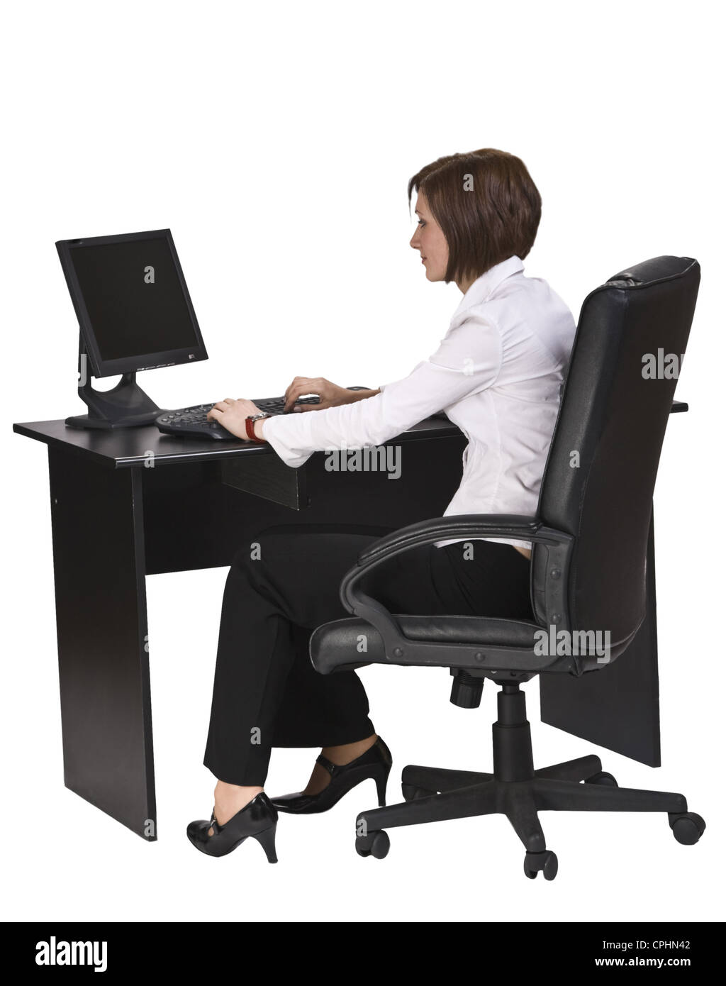 Junge Unternehmerin an ihrem Schreibtisch arbeiten am computer Stockfoto