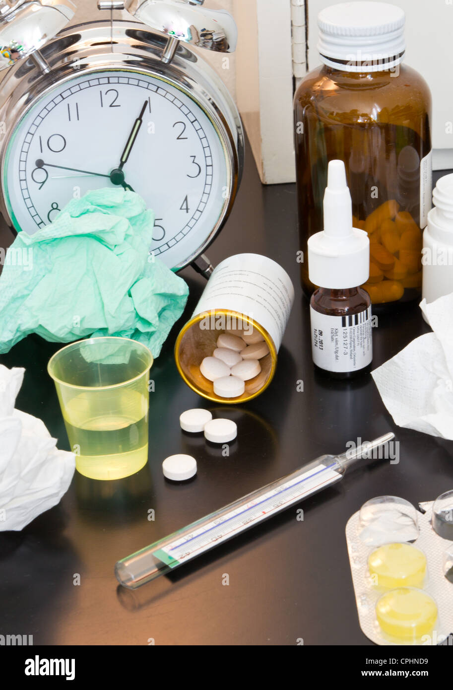 Nachttisch Grippe-Patienten Stockfoto