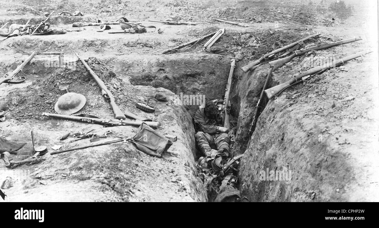Tot britischer Soldat an der Westfront des ersten Weltkrieges 1918 Stockfoto