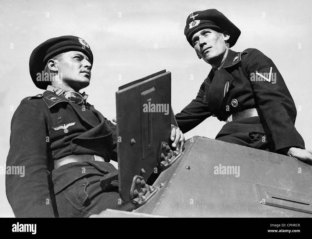 Panzerkommandant und Panzerschützen, 1940 Stockfoto