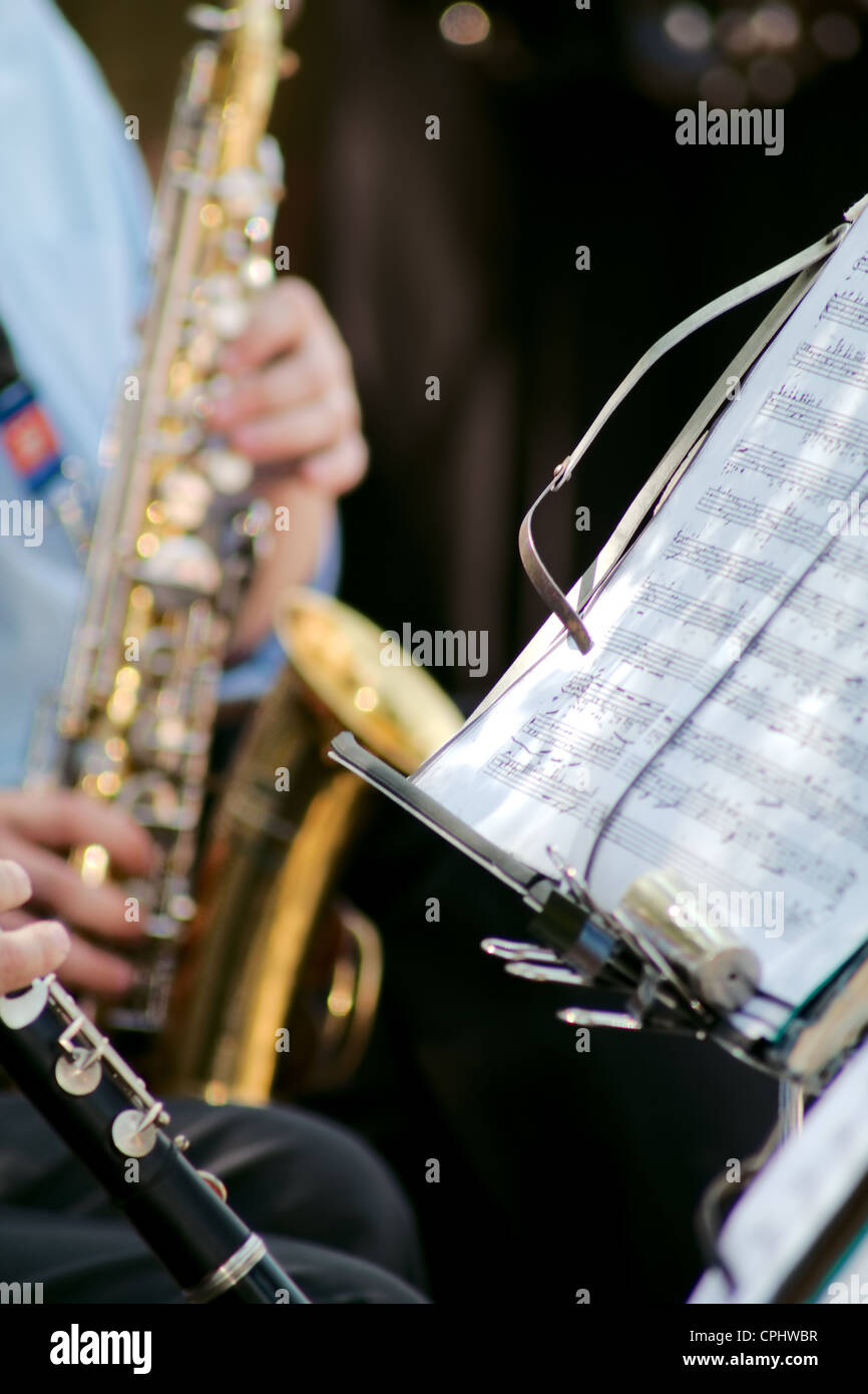 Notenblatt auf dem Notenpult Stockfoto