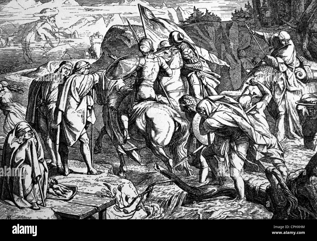 Hannibals Zug über die Alpen, 218 v. Chr.. Stockfoto
