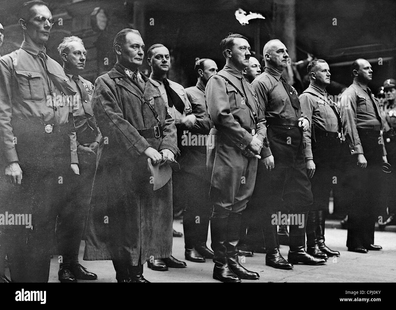 Hermann Göring, Alfred Rosenberg und Adolf Hitler, Hermann Kriebel am 9. November in München. Stockfoto