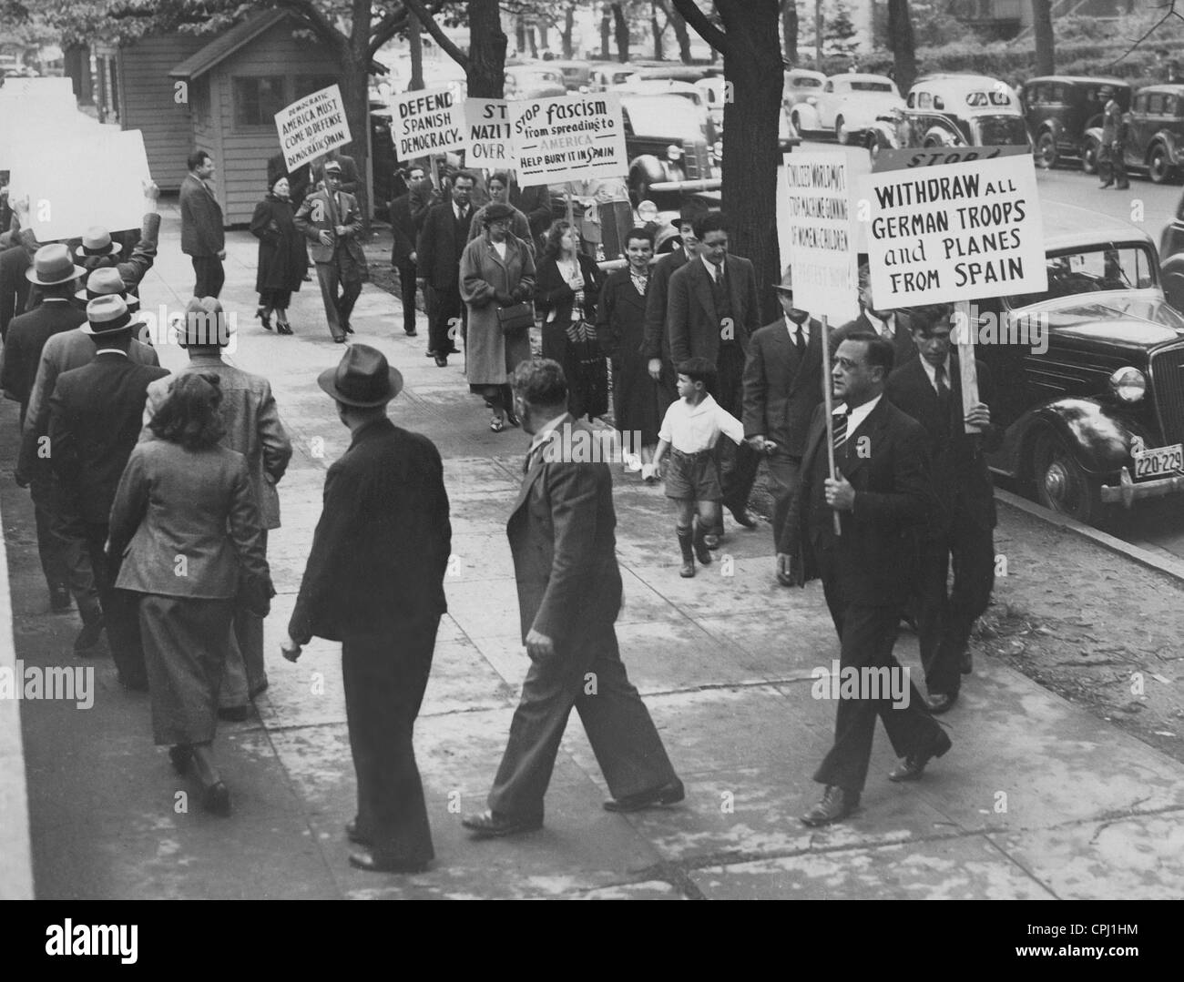 Protest in den USA gegen die deutsche Beteiligung in den spanischen Bürgerkrieg 1937 Stockfoto