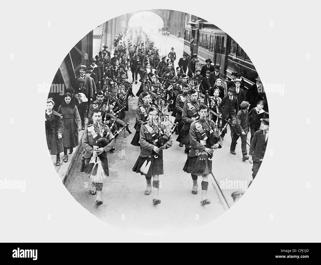 Schottische Militärmusik in Köln, 1919 Stockfoto