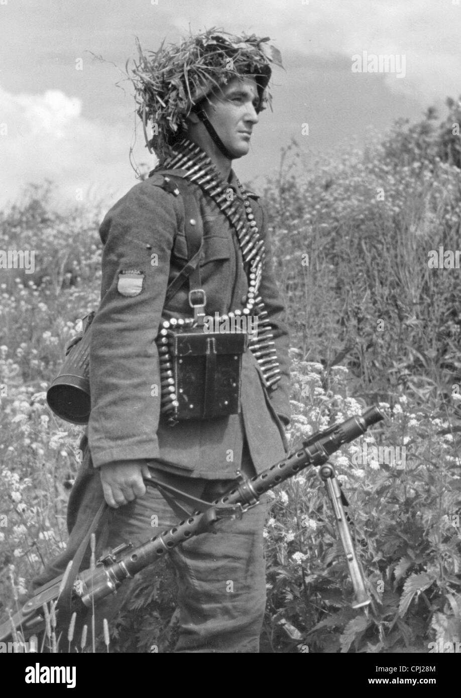 Ein MG-Schütze der "Blauen Division" an der Ostfront 1943 Stockfoto