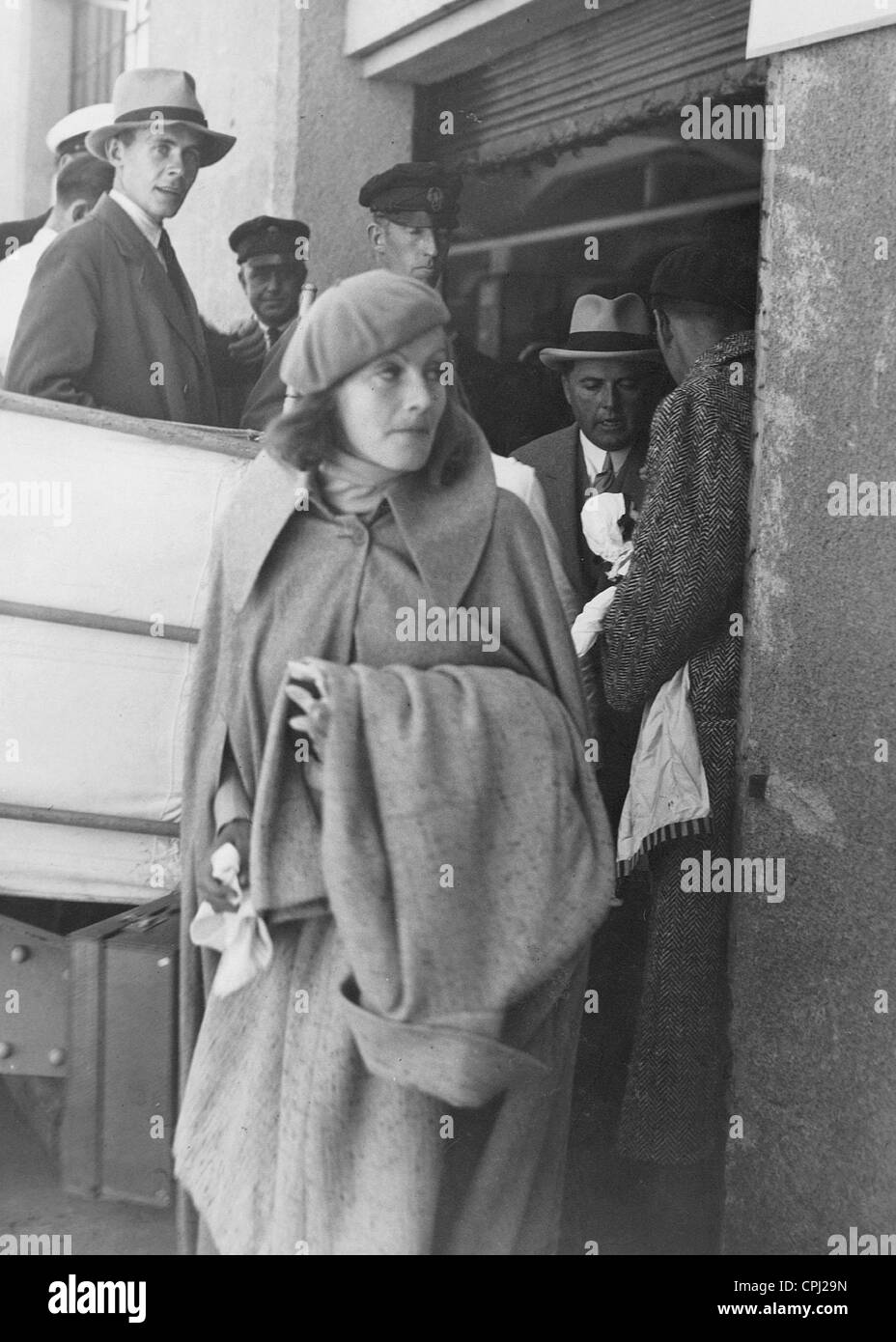 Greta Garbo nach ihrer Ankunft in Göteborg, 1932 Stockfoto