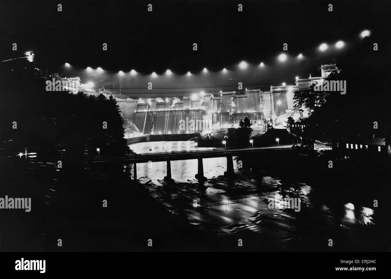 Nachtansicht des Stausees Hiwassee, 1939 Stockfoto