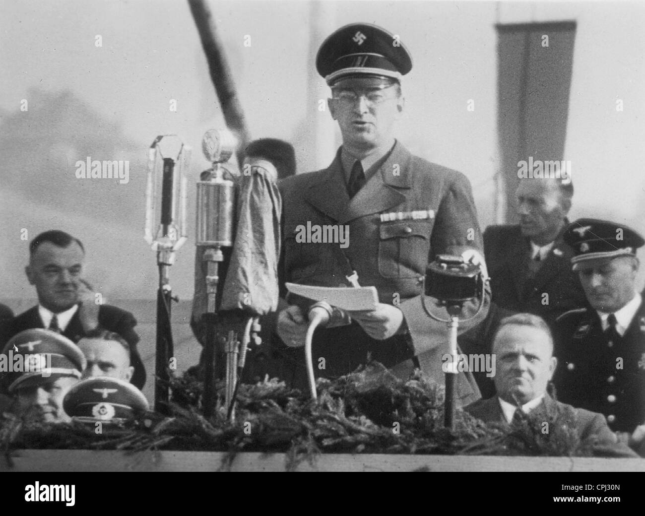 Konrad Henlein spricht auf eine danken Manifestation der SDP in Aussig Stockfoto