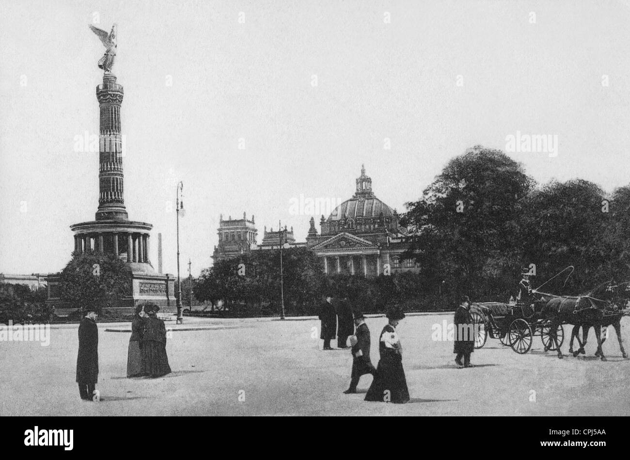 Historische Postkarte von der Siegesaeule und der Reichstag Stockfoto