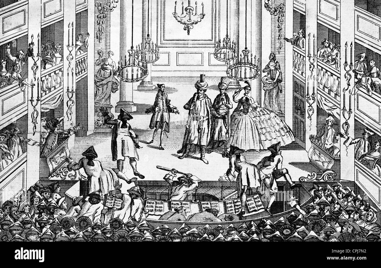 Theater-Skandal im Covent Garden Theatre in London im Jahre 1763 Stockfoto