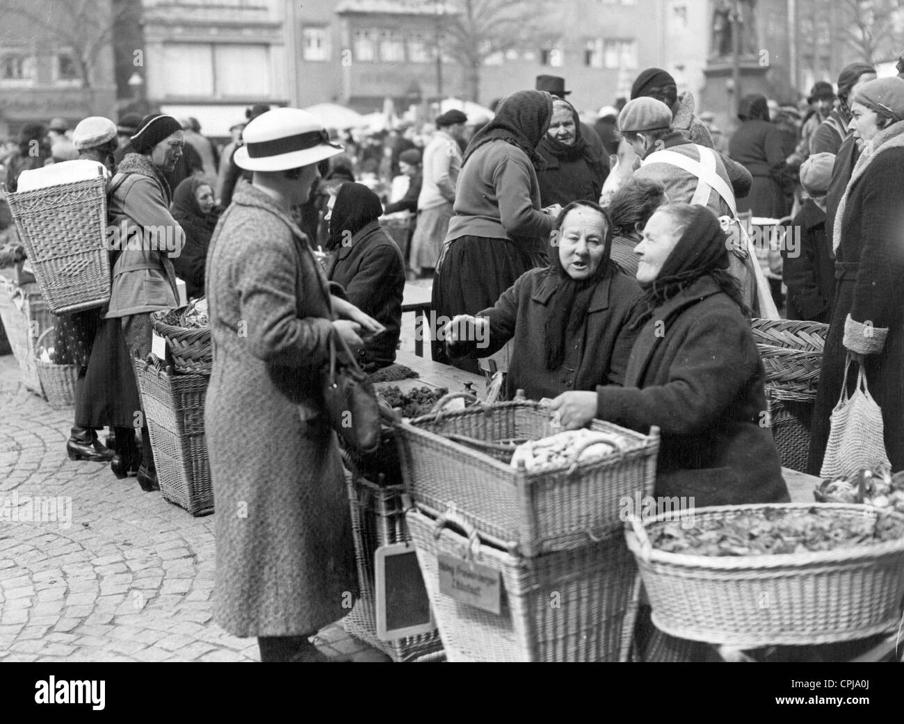 Wochenmarkt in Jena, 1936 Stockfoto