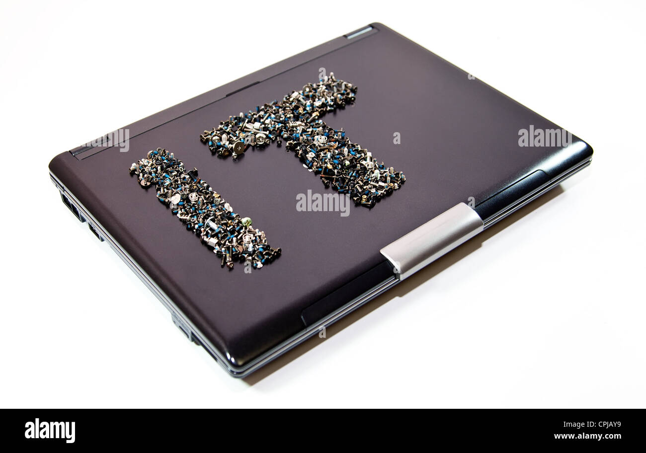 Wort es oben auf laptop Stockfoto