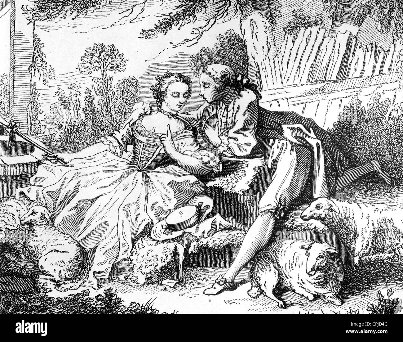 Paar bei einem "Rendezvous" im 18. Jahrhundert Stockfoto